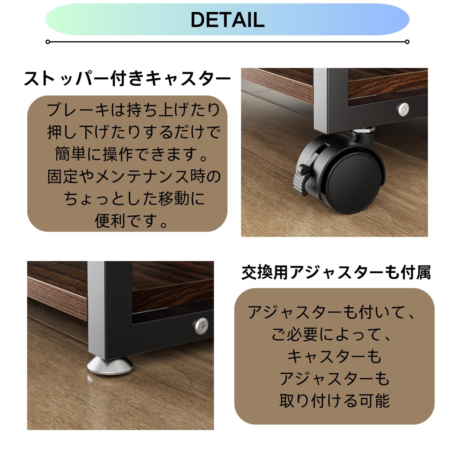 DEWEL 木製プリンター台 キャスター付き 引き出し収納付き 幅60×奥行50×高さ70cm 耐荷重80kg ヴィンテージ調