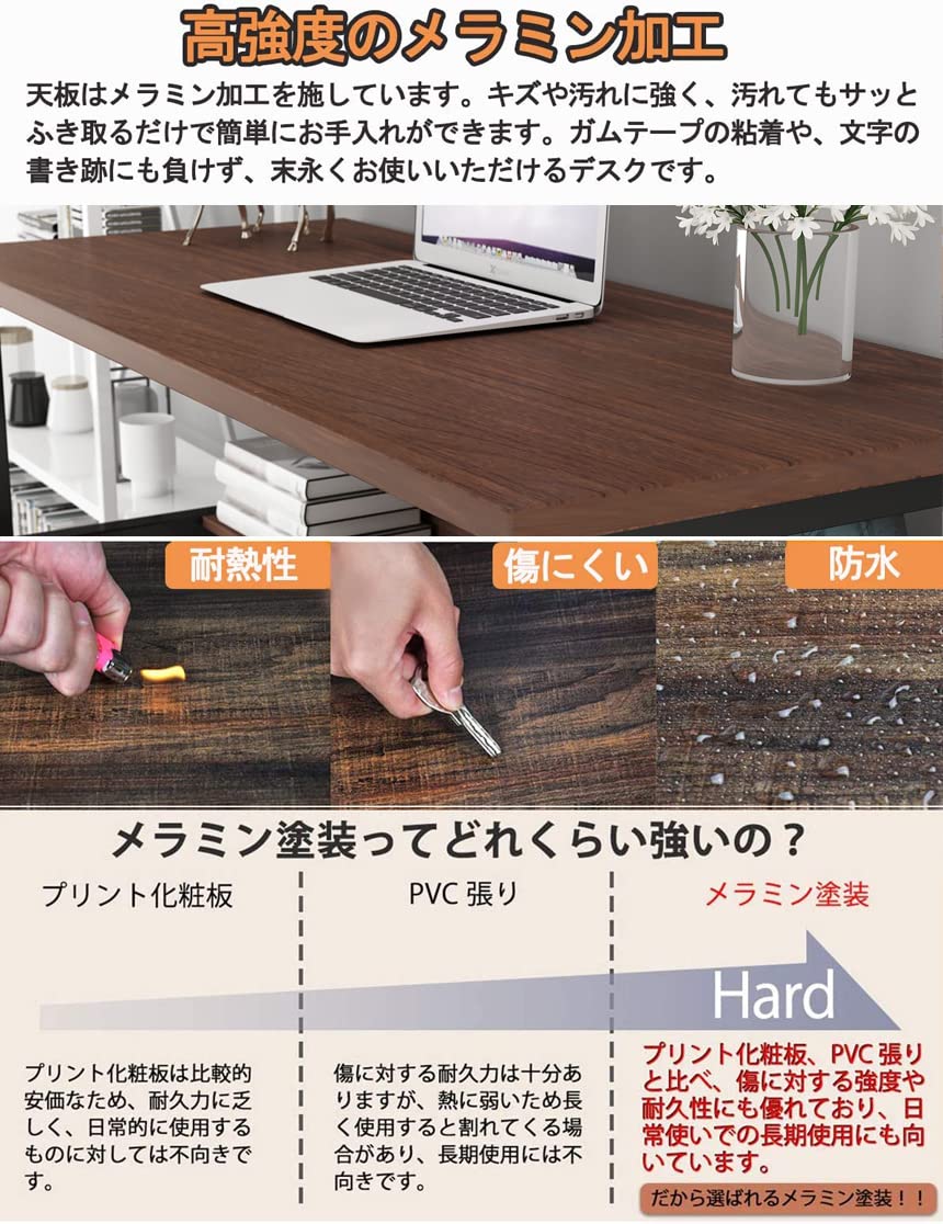 DEWEL ゲーミングデスク 140×60cm 収納ラック付き 木製 メラミン加工 テレワーク対応