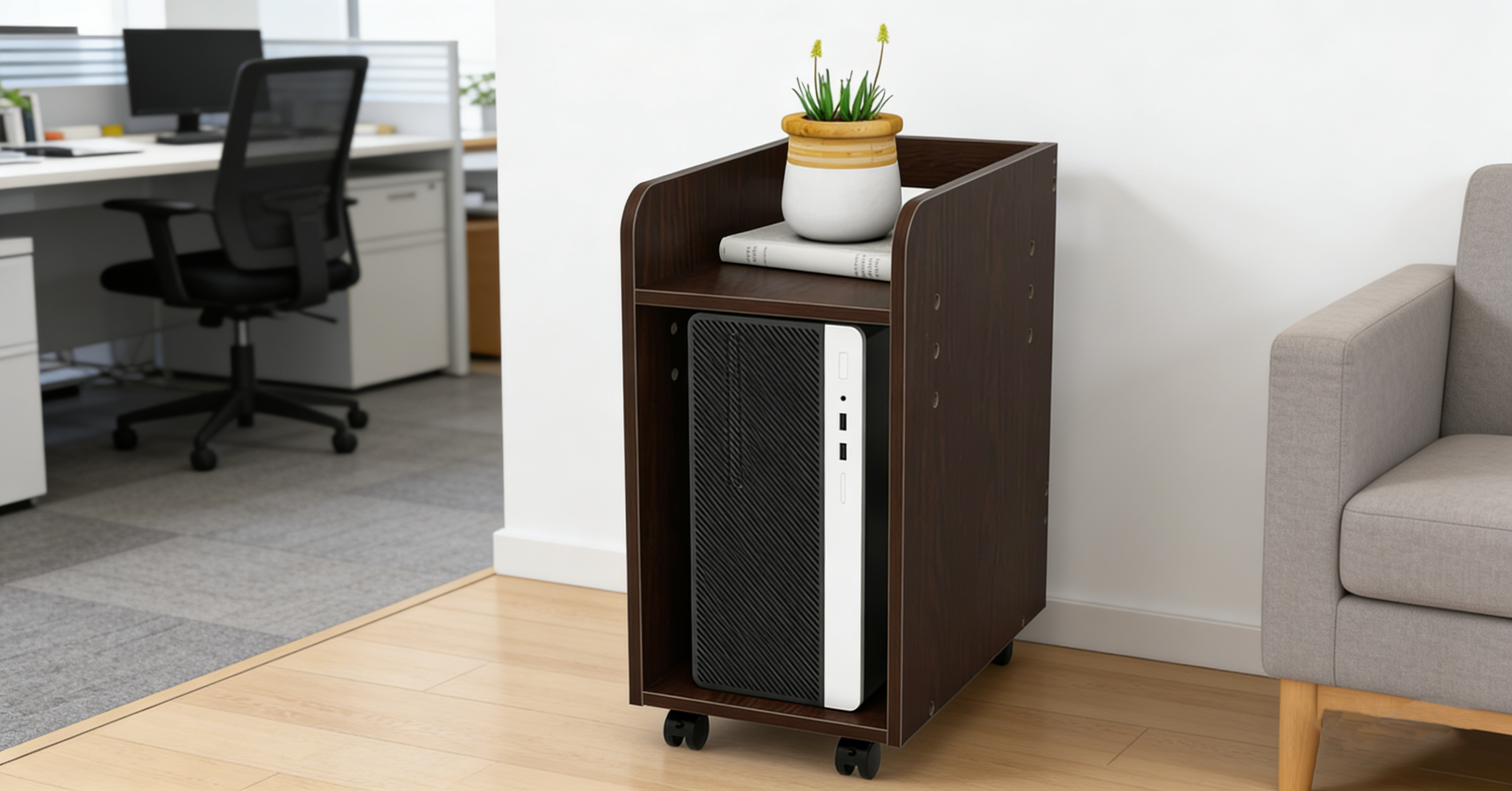 PCワゴン 木製スリム｜高さ調整＆キャスター付きでデスク周りを快適に