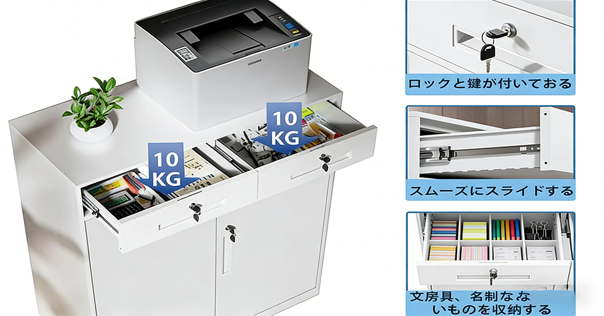 【3段スチールロッカー 引出し・両開き扉付き｜オフィス・学校用収納キャビネット】省スペースで整理整頓できる多機能収納