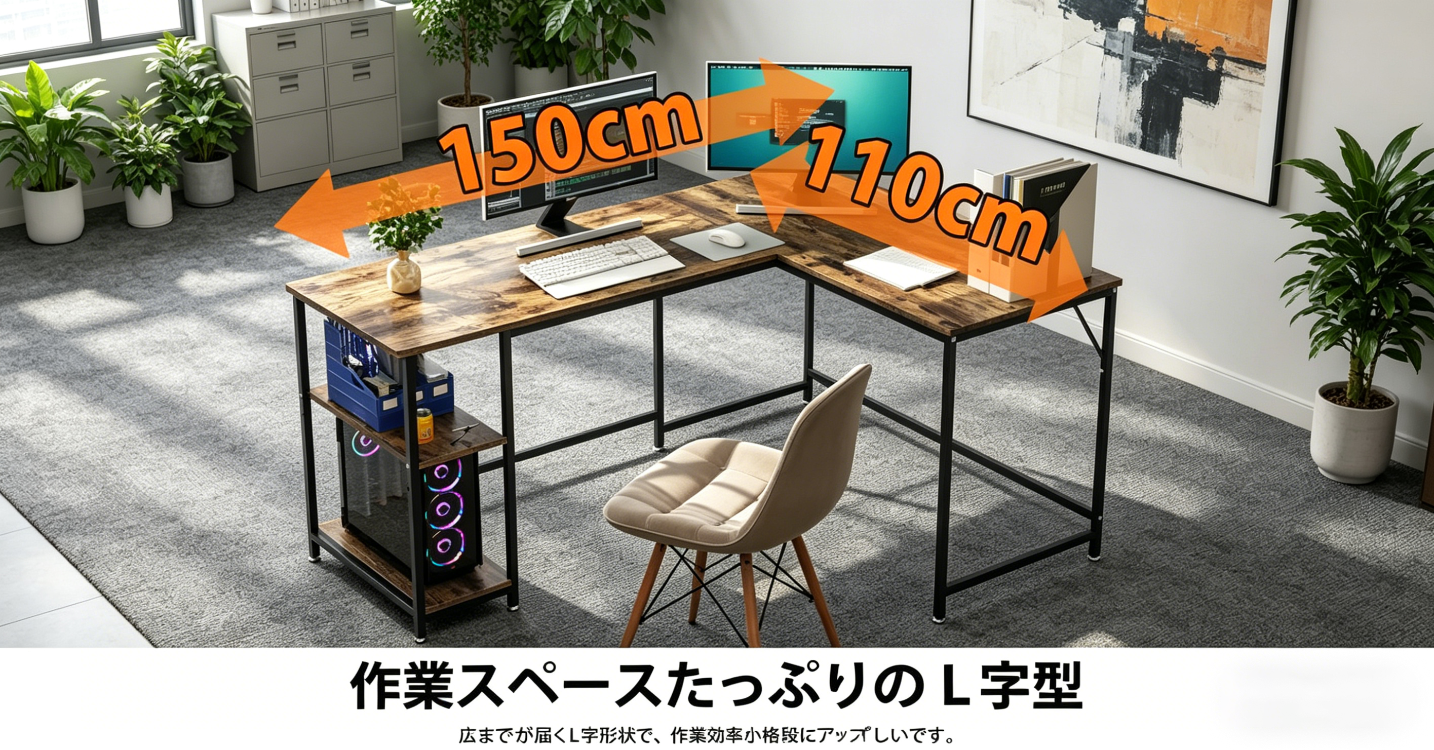 L字デスク150cmは必要？収納ラック＆配線整理で作業効率が上がるPCデスク【DEWEL】