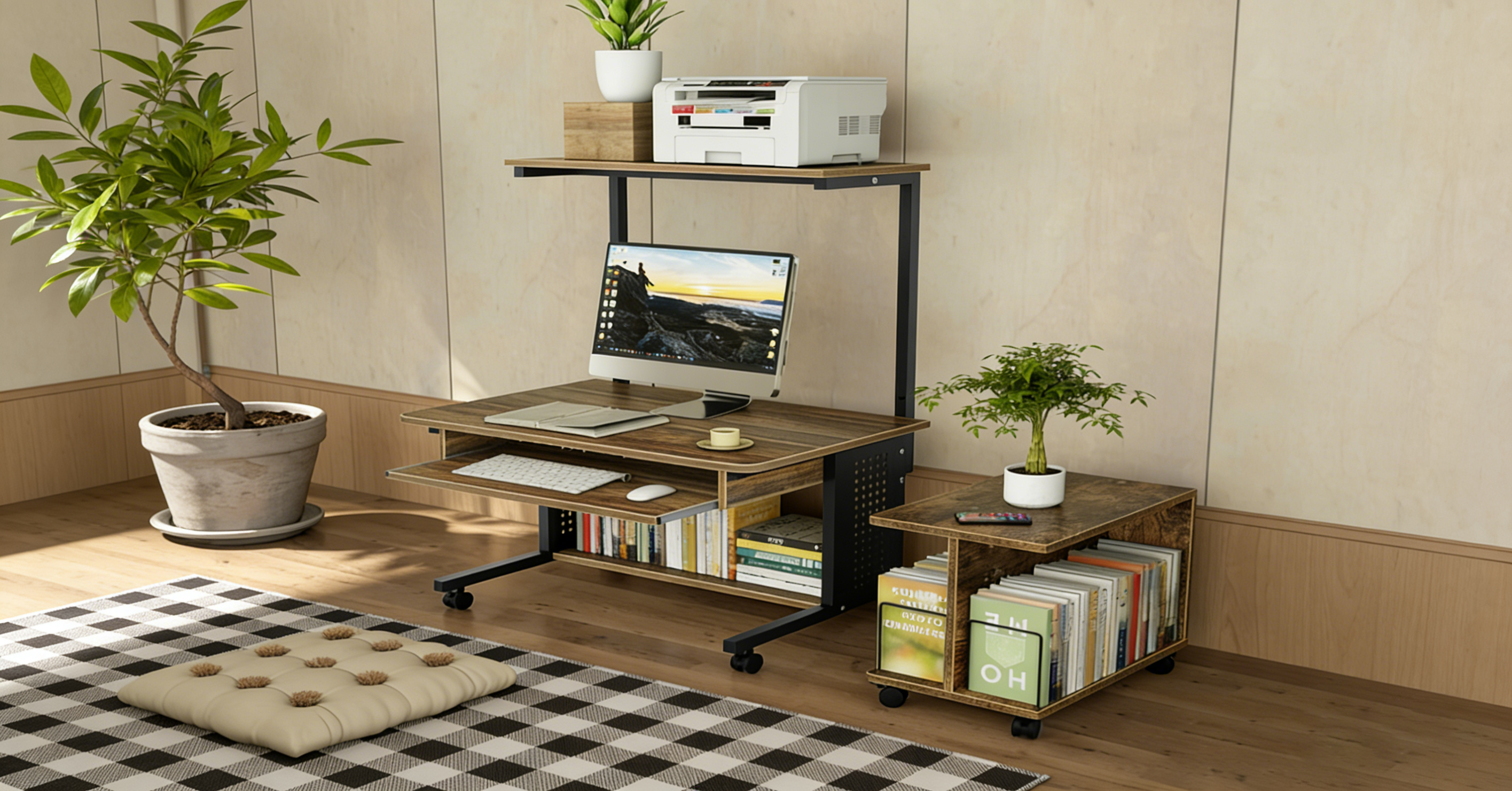 ローデスク パソコンデスク｜キーボードスライダー＆キャスター付き収納デスク