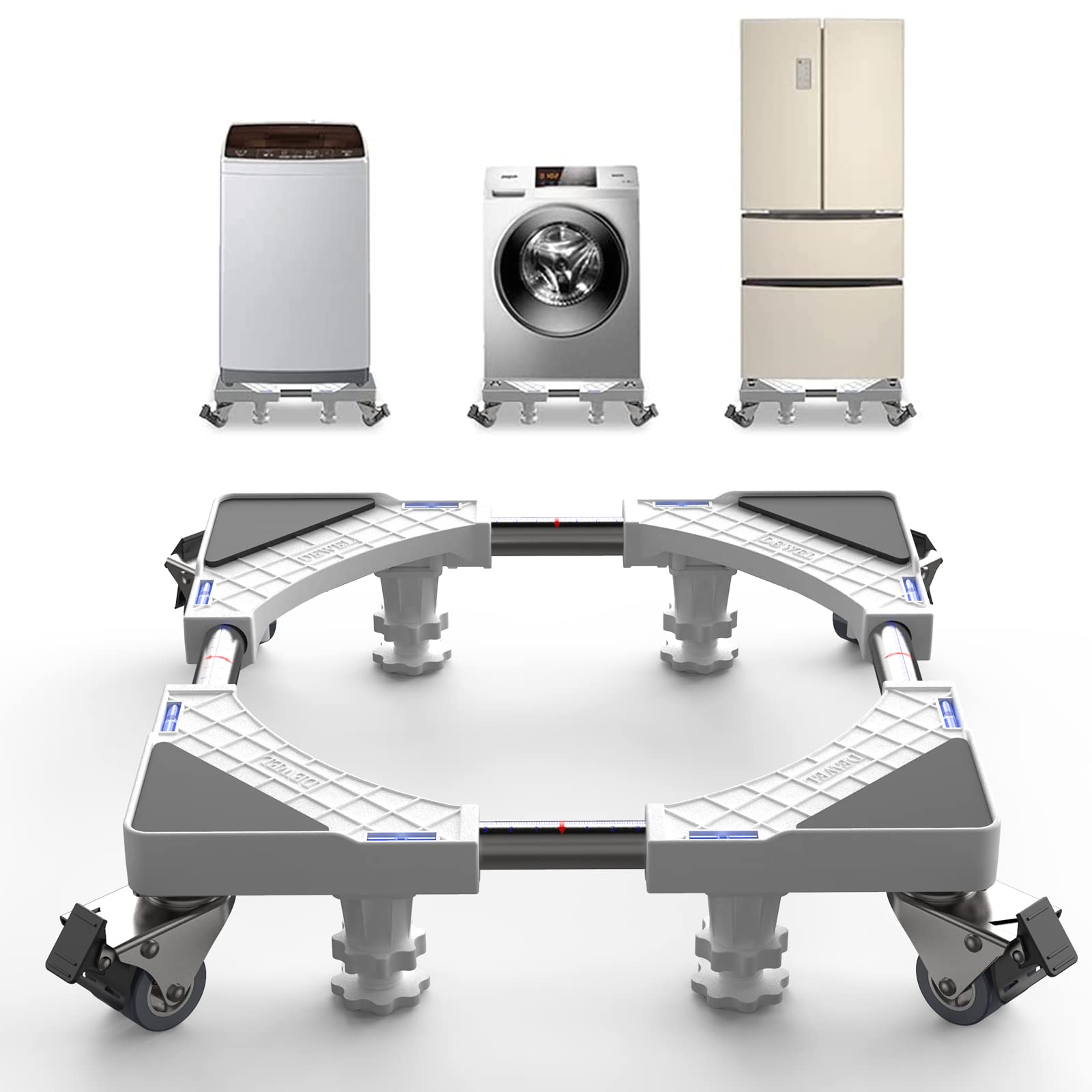 DEWEL 伸縮式かさ上げ台 洗濯機・冷蔵庫対応 高さ調節10〜12cm 耐荷重500kg 静音キャスター付き