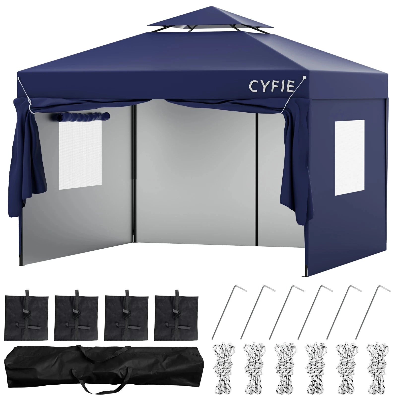 CYFIE サイドカーテン付きテント UVカット 防水 防風 3m×3m / 3m×6m アウトドア・イベント用 テント DEWEL 4面シート（3×3m） ブルー 