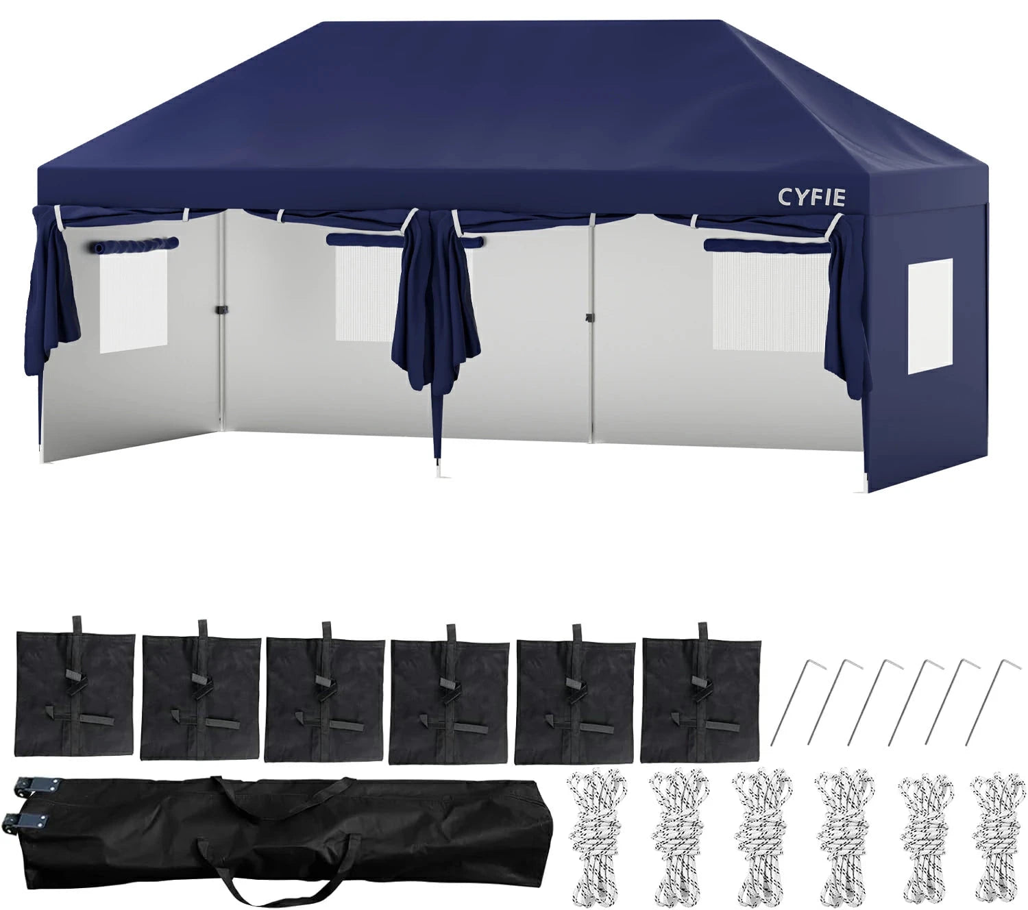 CYFIE サイドカーテン付きテント UVカット 防水 防風 3m×3m / 3m×6m アウトドア・イベント用 テント DEWEL 6面シート（3×6m） ブルー 