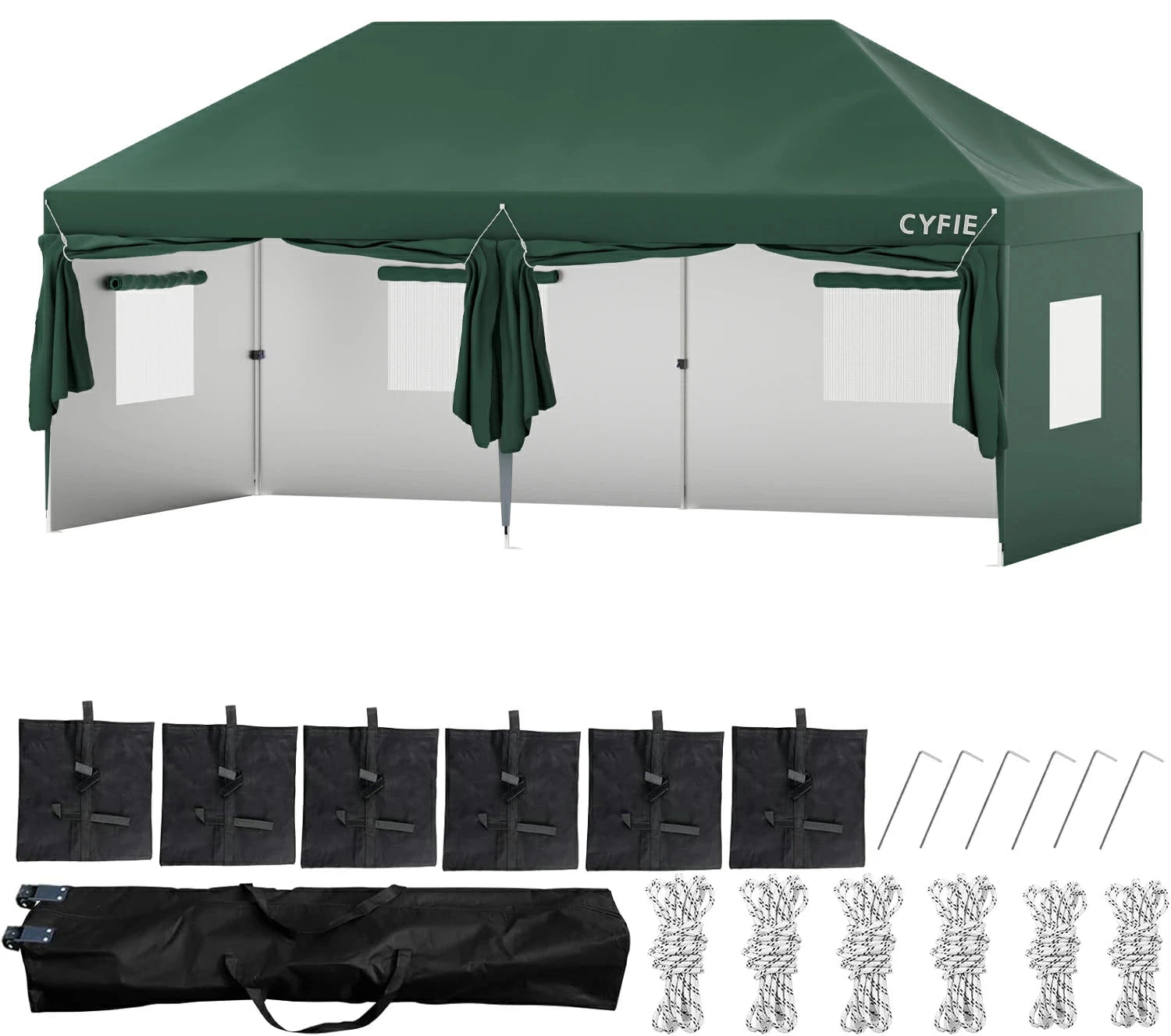 CYFIE サイドカーテン付きテント UVカット 防水 防風 3m×3m / 3m×6m アウトドア・イベント用 テント DEWEL 6面シート（3×6m） グリーン 