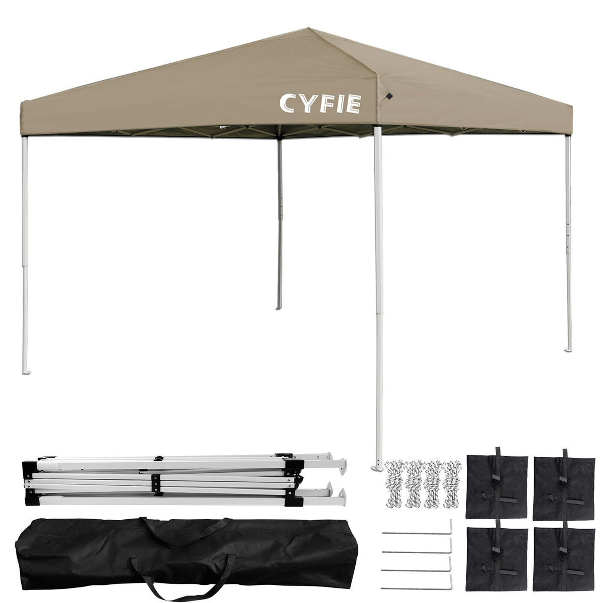 CYFIE ワンタッチテント 2m×2m UVカット 防水 3段階調節 アウトドア・キャンプ用 テント DEWEL カーキ 2m×2m 