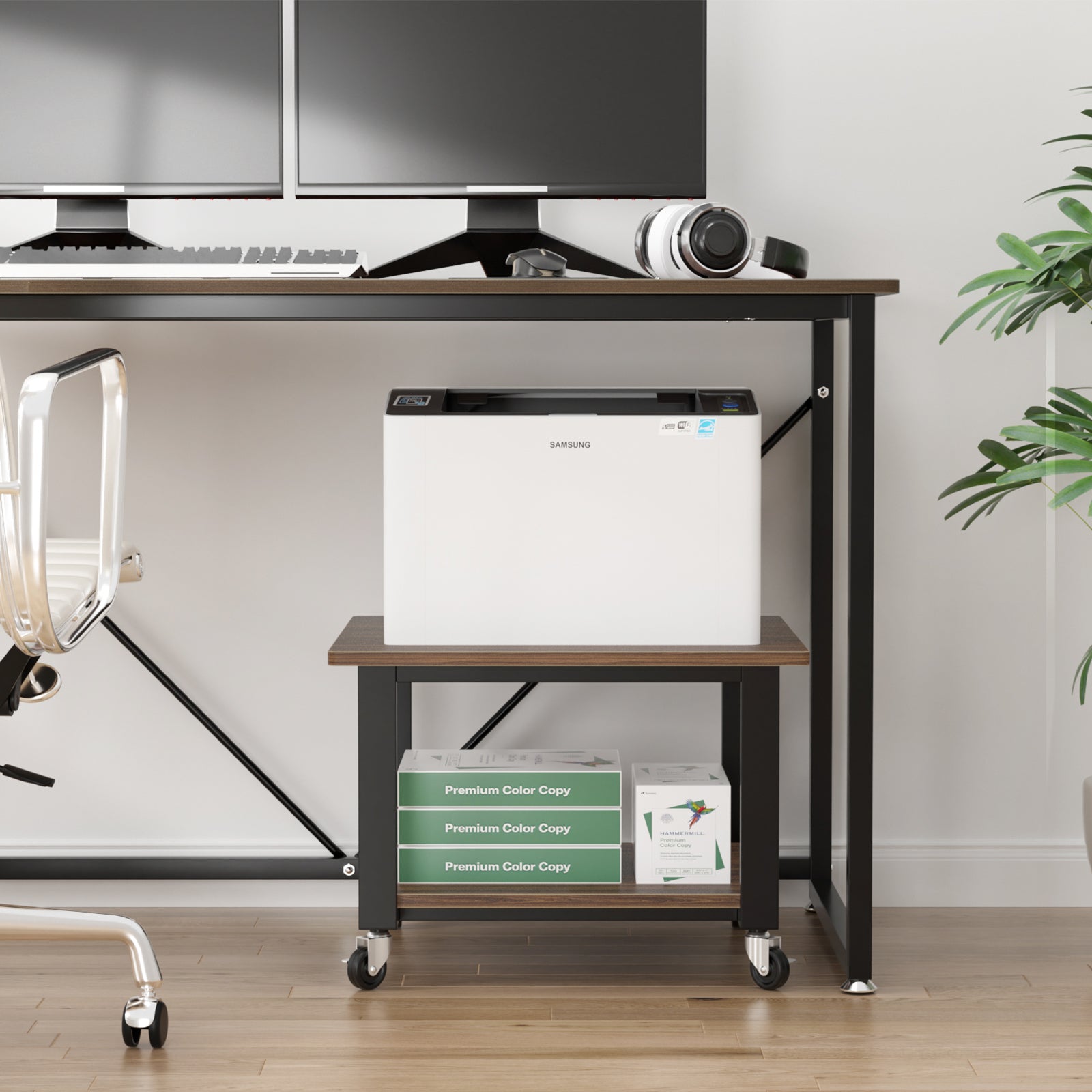 DEWELプリンタースタンドは机の下に置いてスペースを節約できます