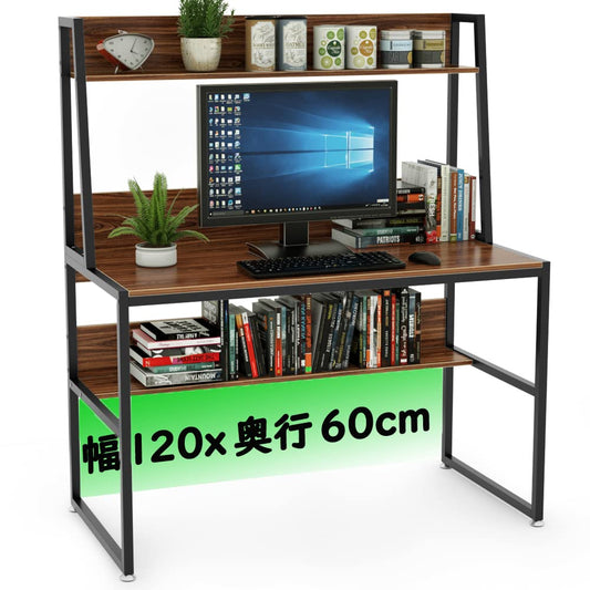 DEWEL オフィスデスク 120cm 木製 ハイタイプ ラック付き テレワーク対応