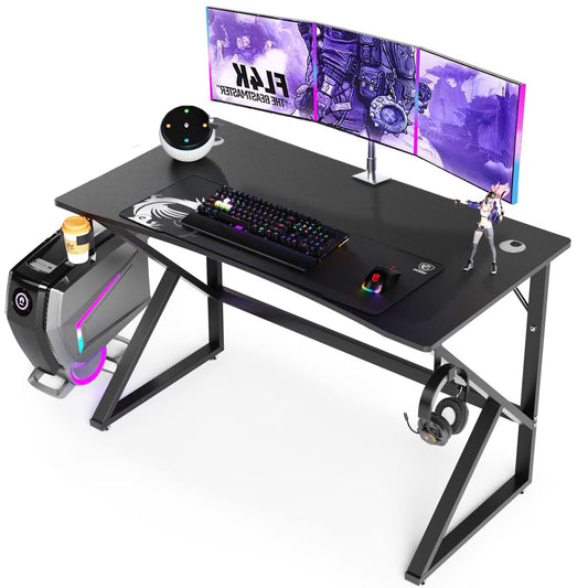 DEWEL ゲーミングデスク 110×60cm モニターアーム対応 耐荷重80kg 木製 ブラック