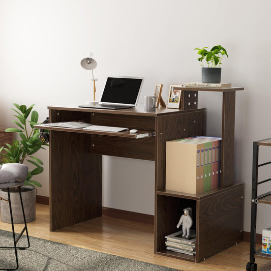DEWEL コンピューターデスク 101×50cm 棚付き 木製 コーナーデスク 左右入替可能 組立簡単