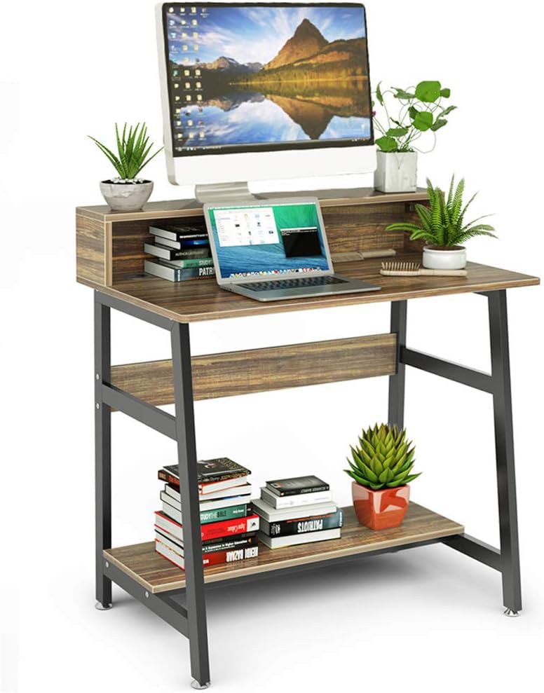 DEWEL パソコンデスク 80×50cm モニタースタンド・収納ラック付き 高さ90cm テレワーク対応