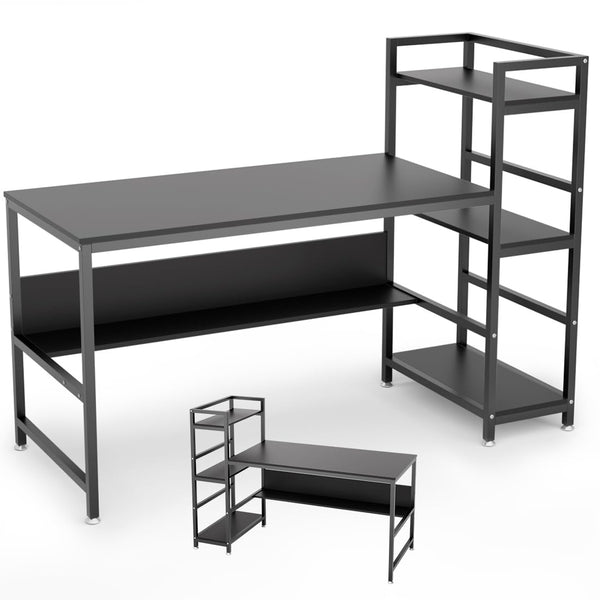 DEWEL パソコンデスク 150cm 収納ラック付き 木製 左右入替可