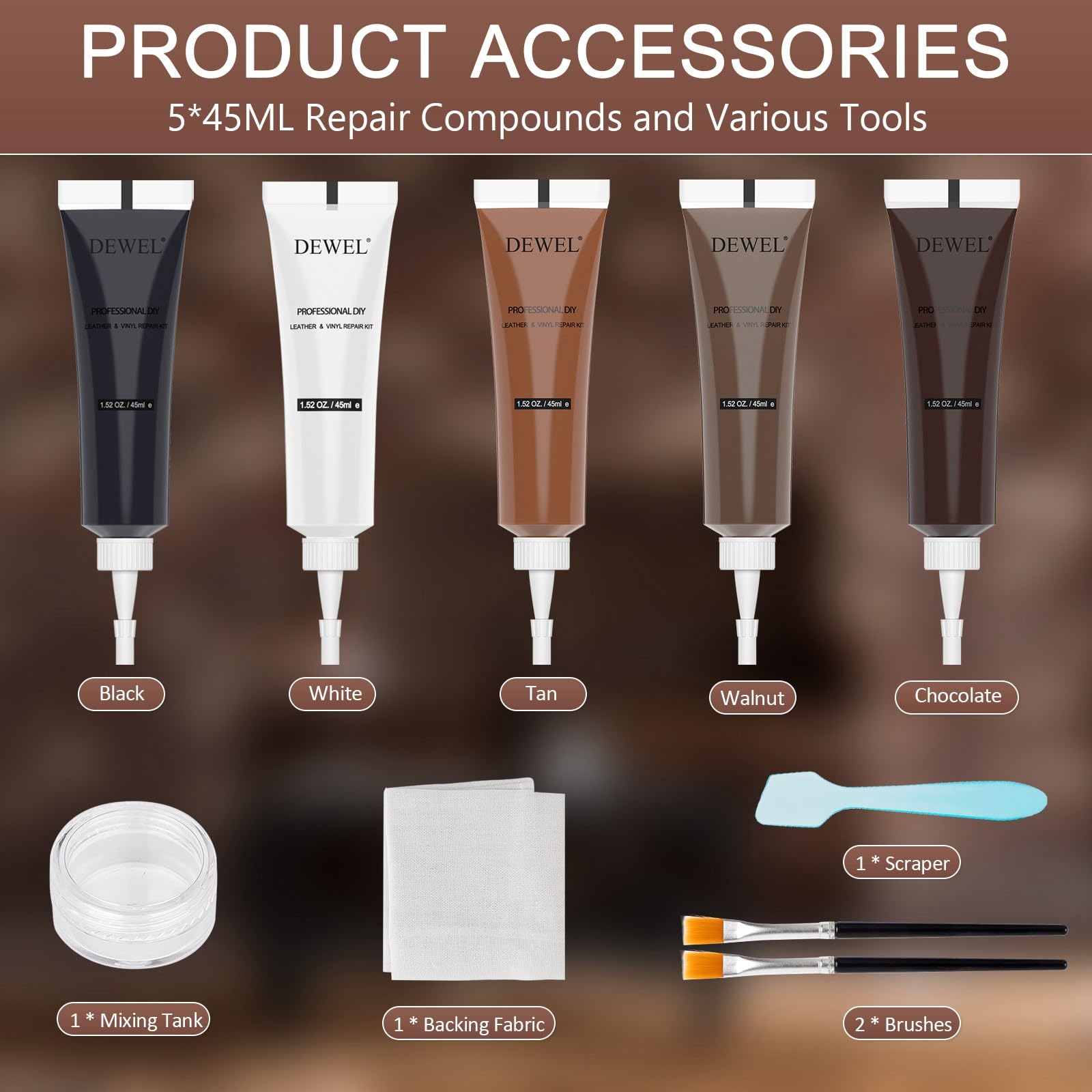 DEWEL レザー補修クリーム 5色セット 革製品のキズ・色落ち補修用キット