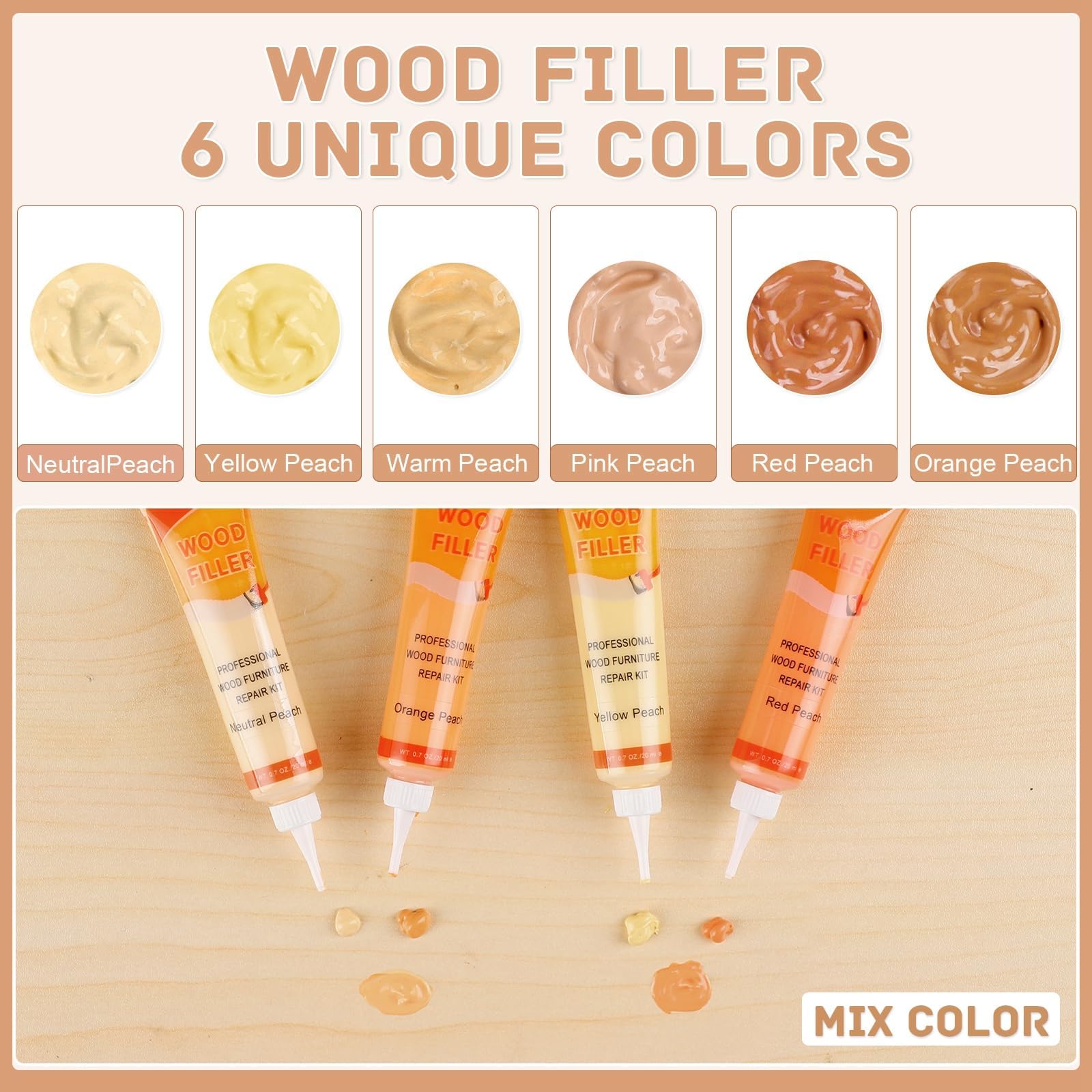 DEWEL 木製品補修クリームセット 6色入り フローリング・家具用補修パテ