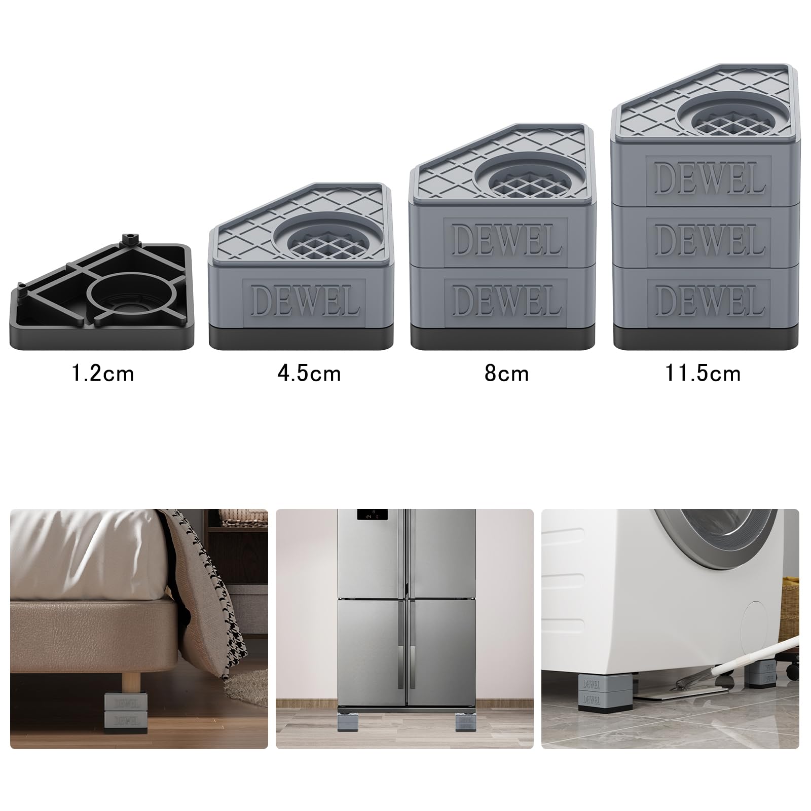 DEWEL 洗濯機用かさ上げ台 4個セット 防振ゴム 高さ調整 滑り止め・防音・耐久タイプ