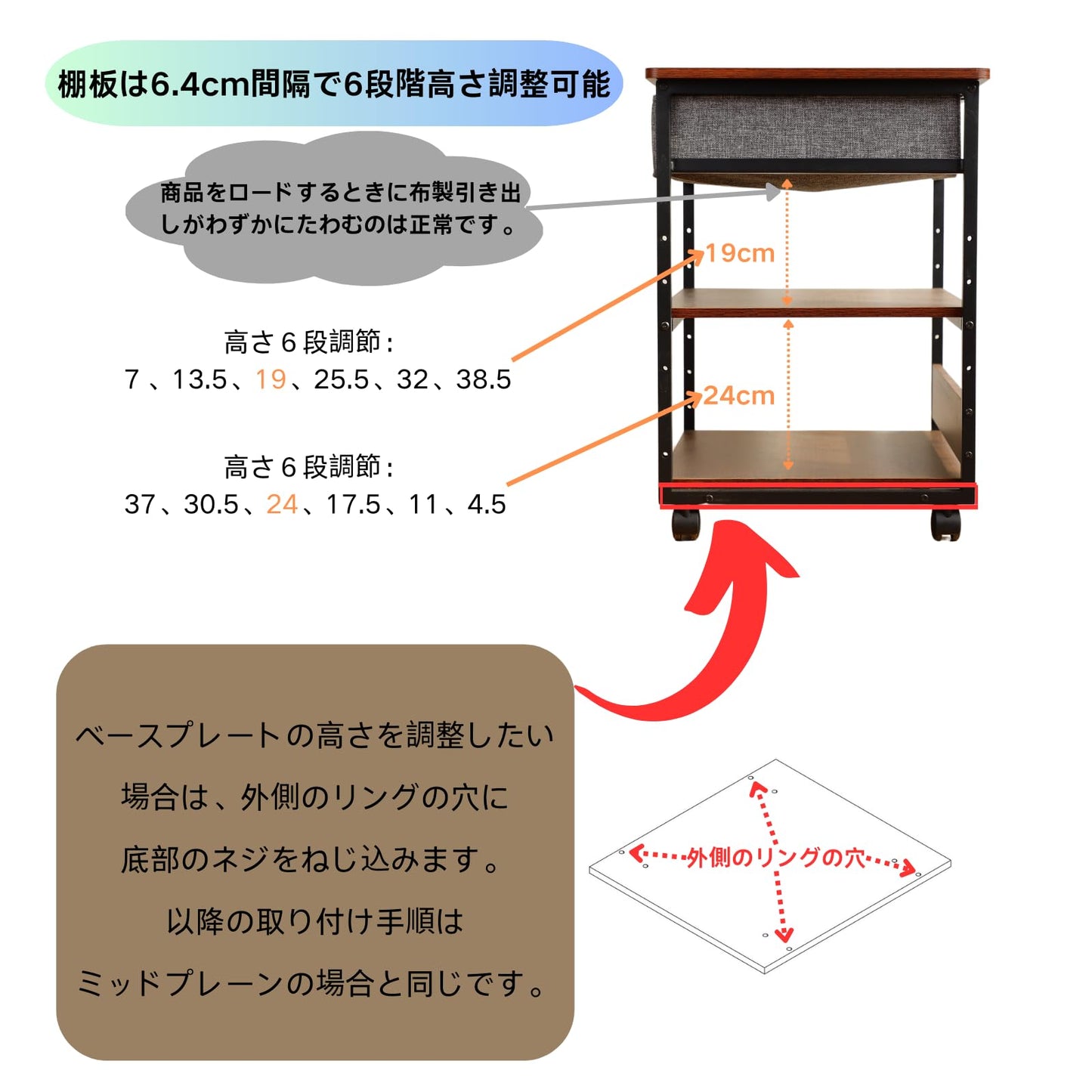 DEWEL 木製プリンター台 キャスター付き 引き出し収納付き 幅60×奥行50×高さ70cm 耐荷重80kg ヴィンテージ調