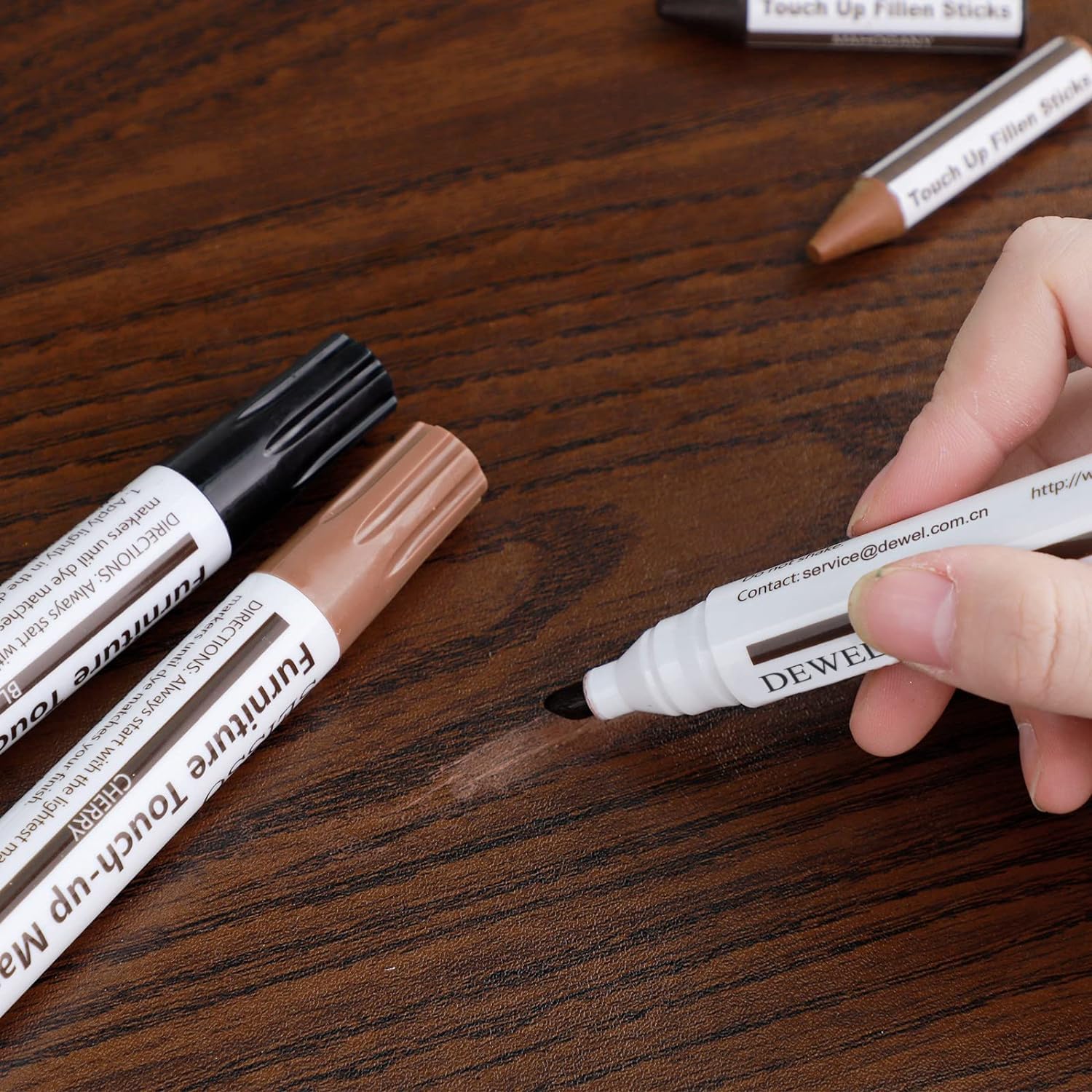 DEWEL 木製品キズ補修セット 20本入り 補修ペン＆補修棒セット 家具・床・ドア用